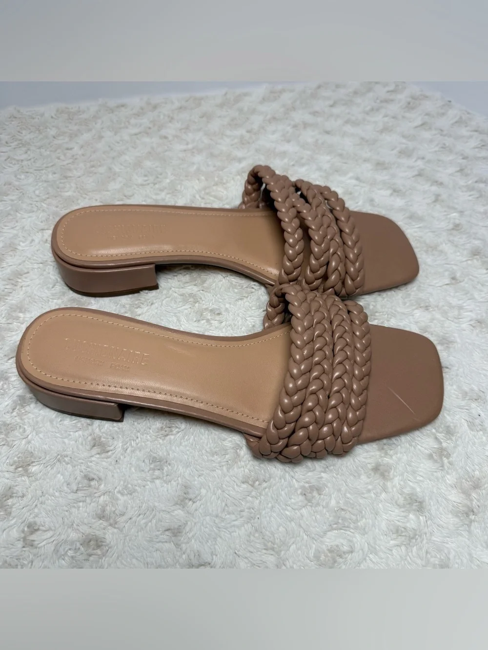 Braided Strap Slide Sandals in Taupe for Women